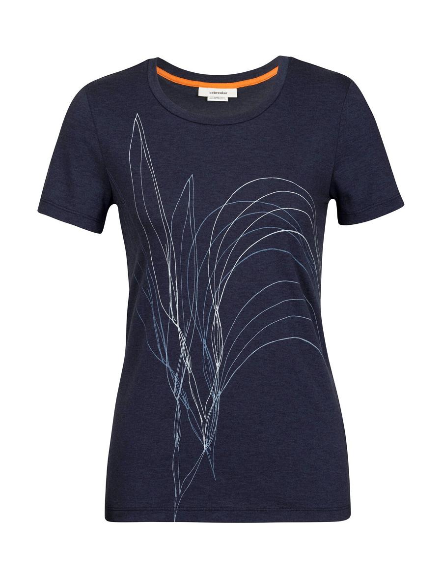 Midnight Navy Women's Icebreaker Merino Central Classic Short Sleeve Leaf T Shirts | USA 1559JPQJ